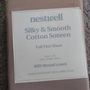 NEW Nestwell Silky & Smooth Cotton Sateen Full Flat Bed Sheet Shadow Gray